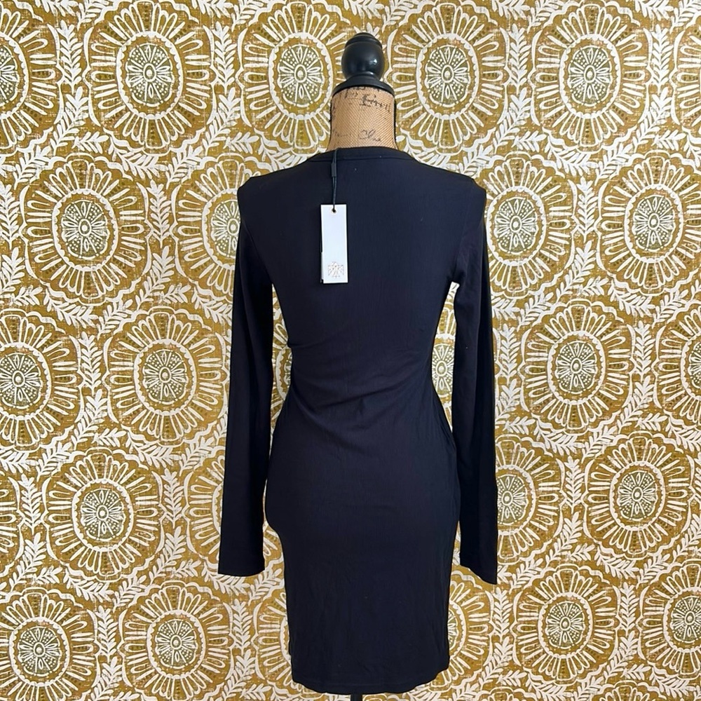 NWT All Things Golden The Luxe Rib Long Sleeve Bodycon Mini Dress in Black Sz XL - Picture 8 of 10